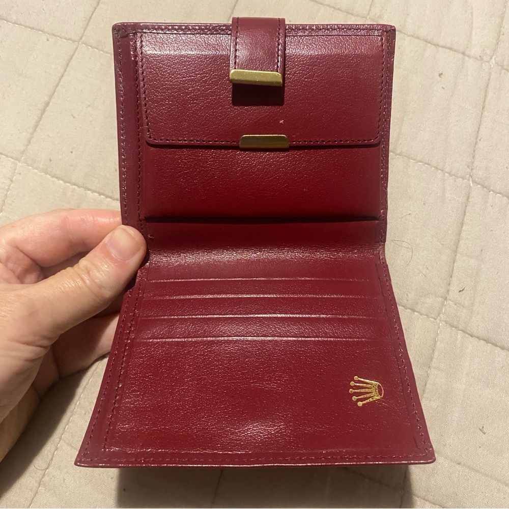 ROLEX watches vintage red leather bifold wallet snap close - Picture 4 of 8